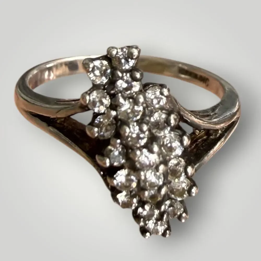 Vintage Sterling Silver Clear Stone Cluster Ring Size 6 Cocktail Statement